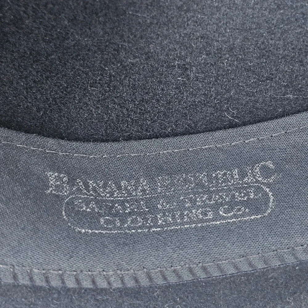 Vtg 80s Banana Republic Black Wool Fedora Wide Brim Safari Hat Goth Classic Sz 7